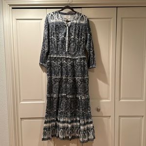 Cleobella Block-Print Dress, Blue & White, Organic Cotton
